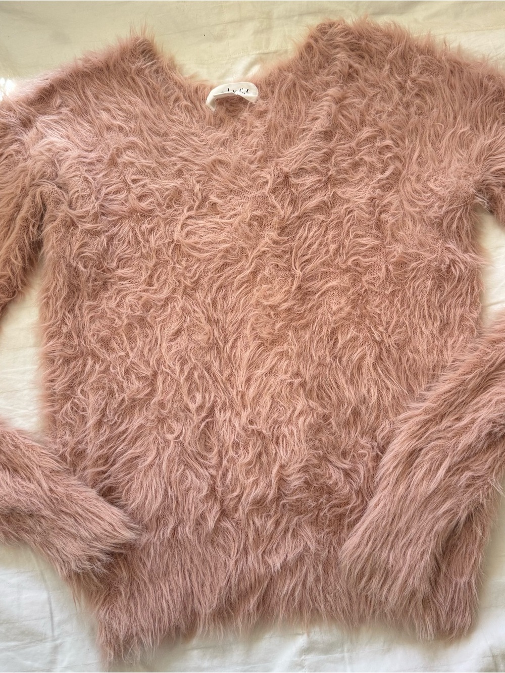 Velvet Graham & Spencer Furry Sweater Jumper Womens XS Blush Pink Crew Neck